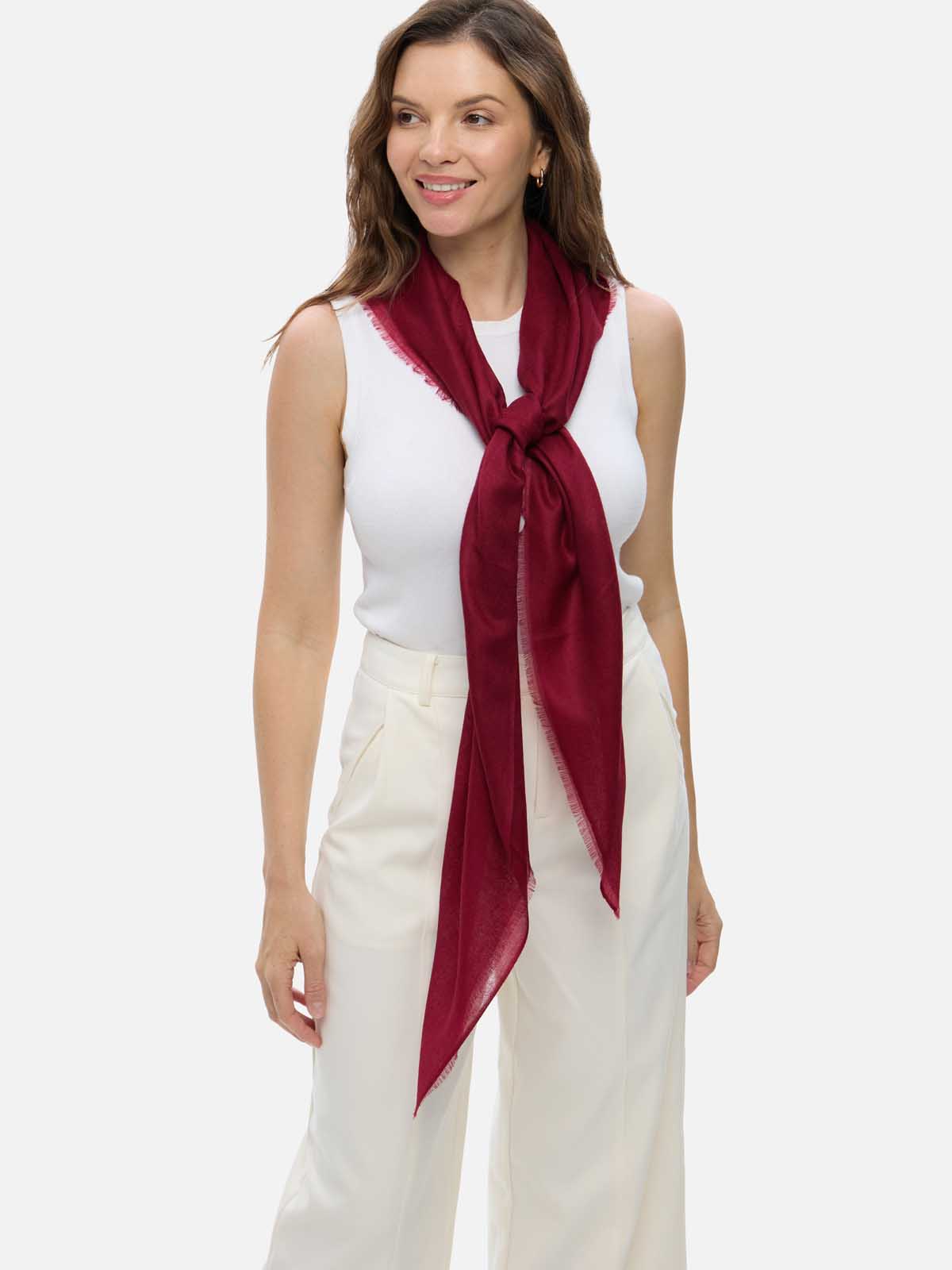 Square - Featherlight Solid Cashmere Scarf - Wine Red