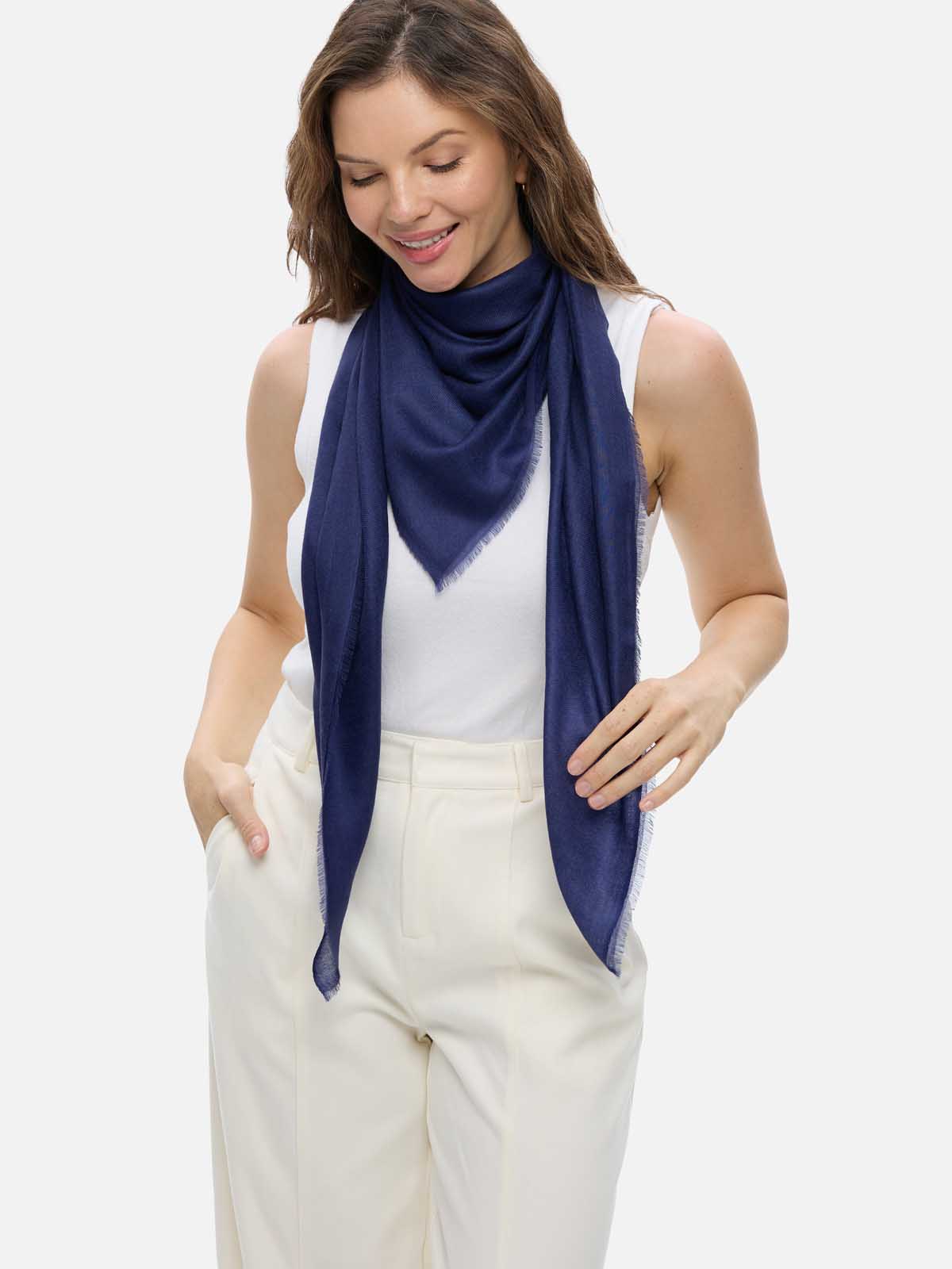 Square - Featherlight Solid Cashmere Scarf - Navy