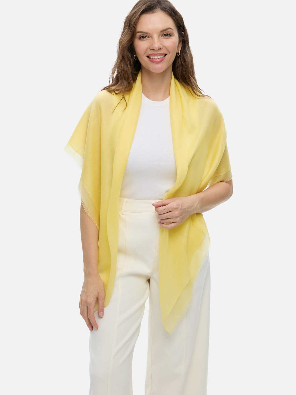 Square - Featherlight Solid Cashmere Scarf - Yellow