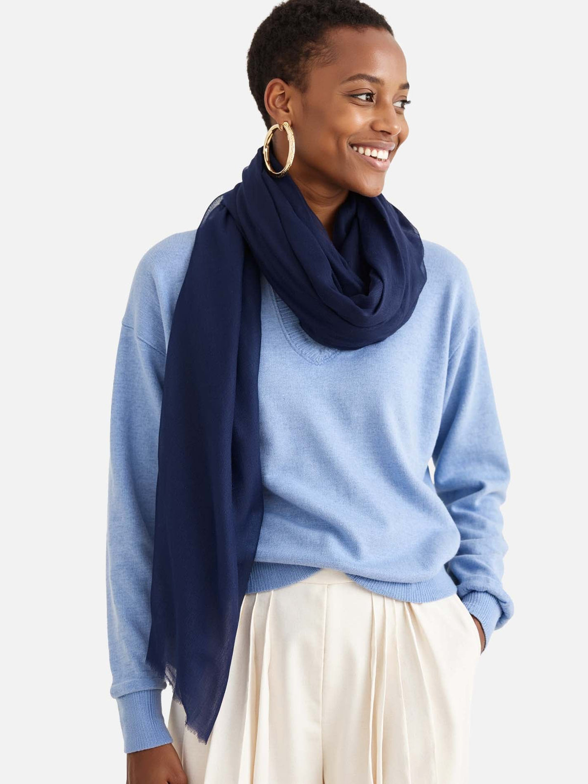 Featherlight Navy Blue Cashmere Scarf