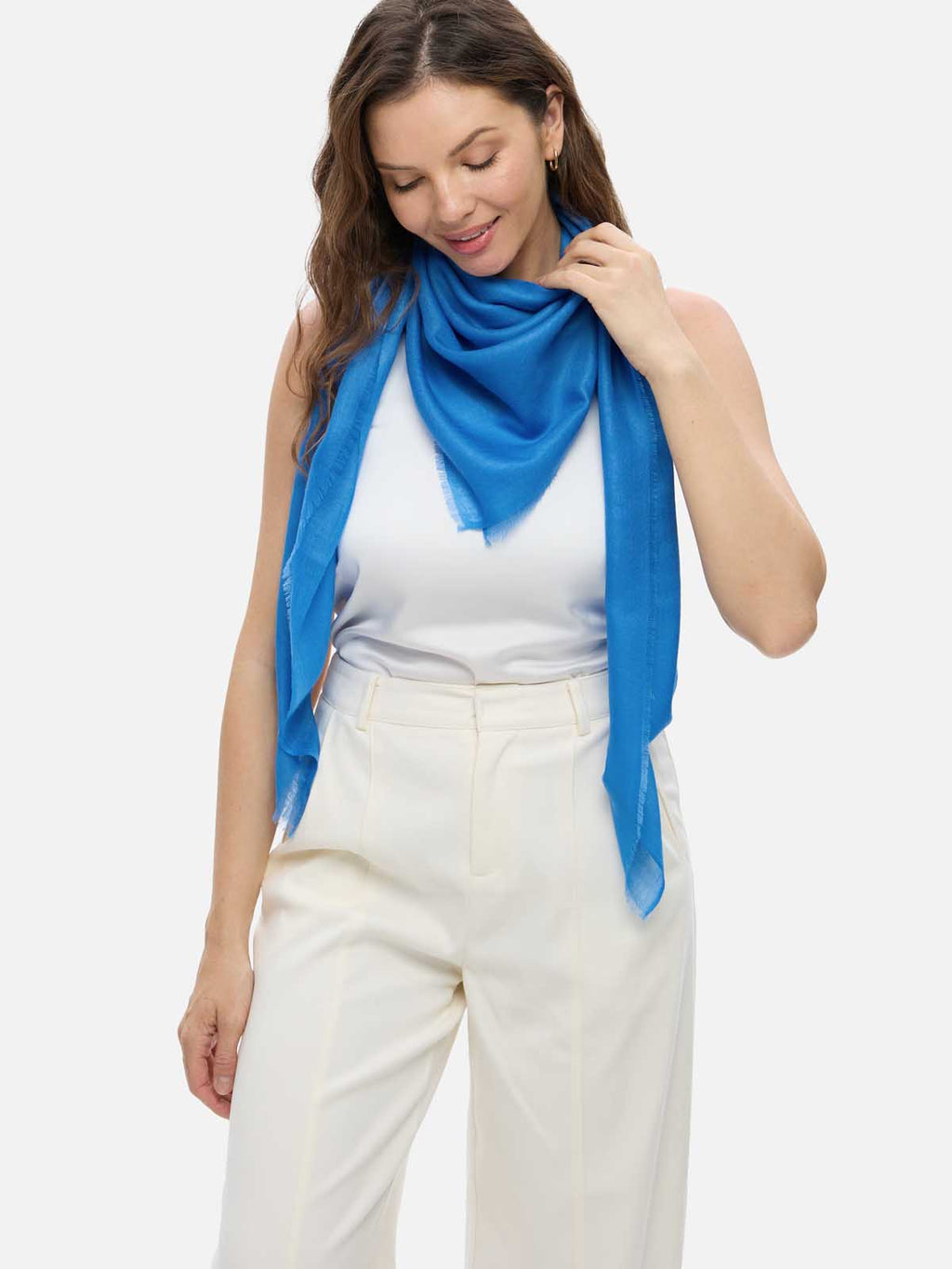 Square - Featherlight Solid Cashmere Scarf - French Blue
