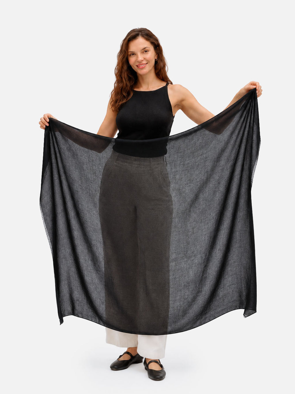 Square - Featherlight Solid Cashmere Scarf - Black