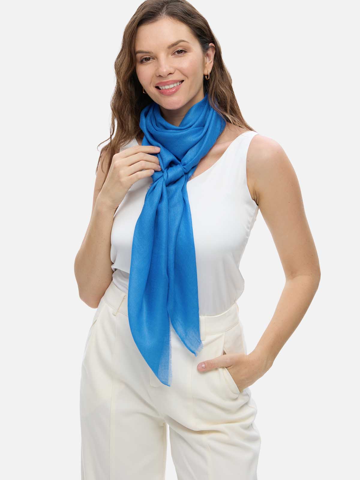 Square - Featherlight Solid Cashmere Scarf - French Blue