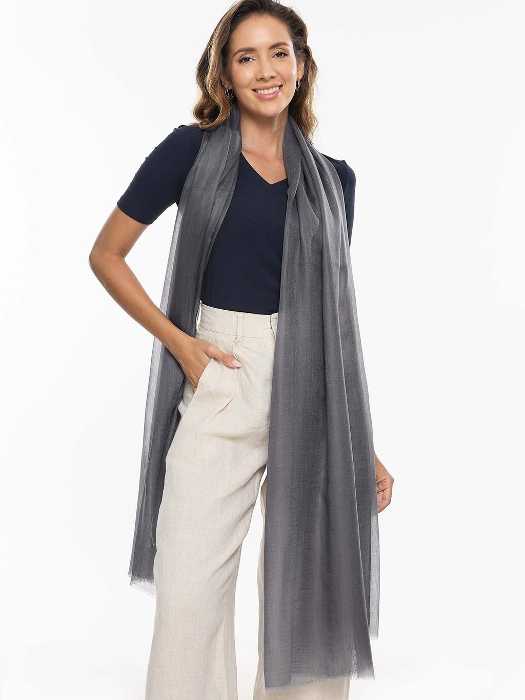 Featherlight Charcoal Gray Cashmere Scarf